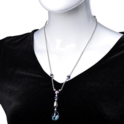 Bulgari 18K White Gold Amethyst Blue Topaz Diamond Lariat Pendant Necklace 2 of 5