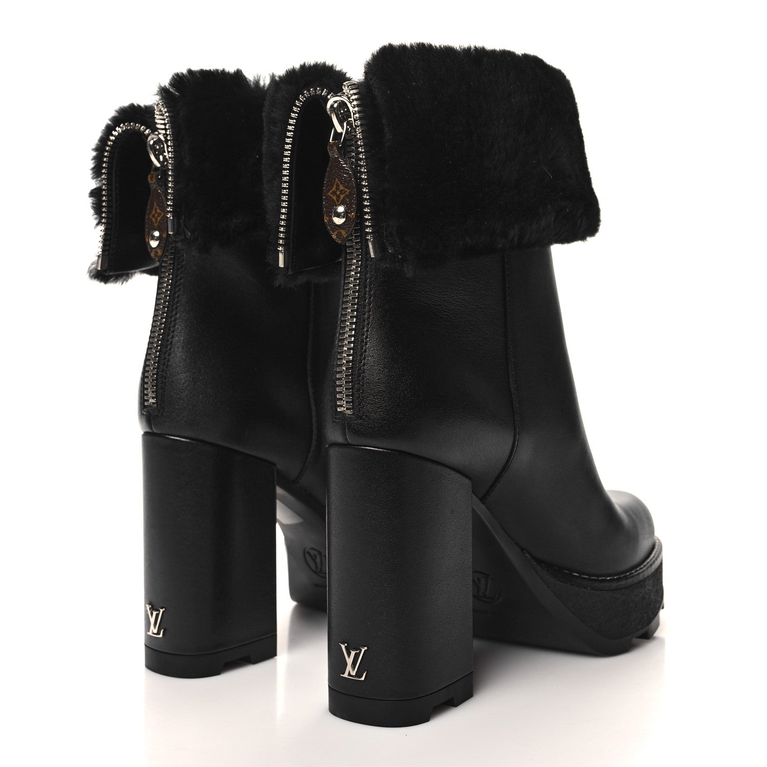 Louis Vuitton Calfskin Shearling Beaubourg Ankle Boots 37 Black 4 of 10