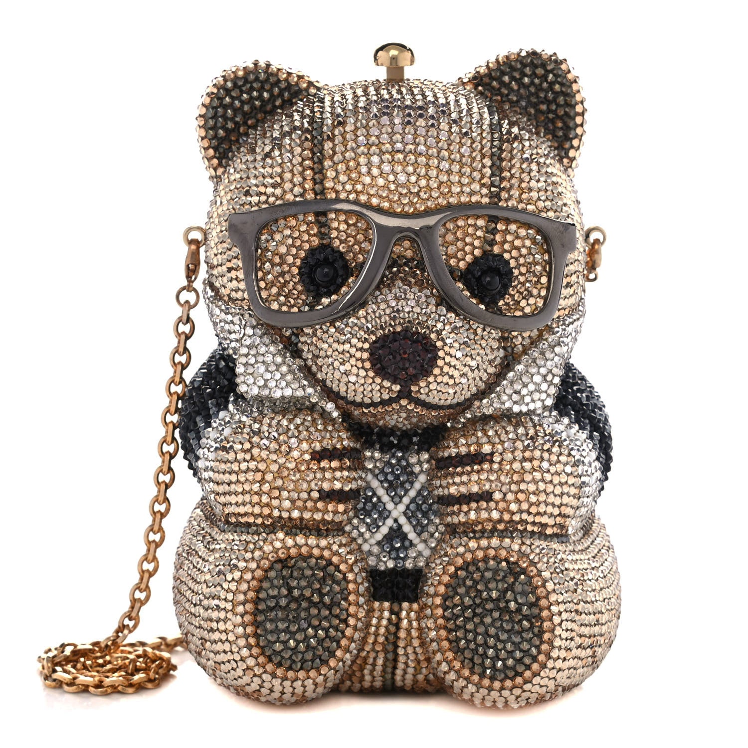 Judith Leiber Crystal Spencer Teddy Bear Minaudiere Clutch Gold Brown 1 of 13