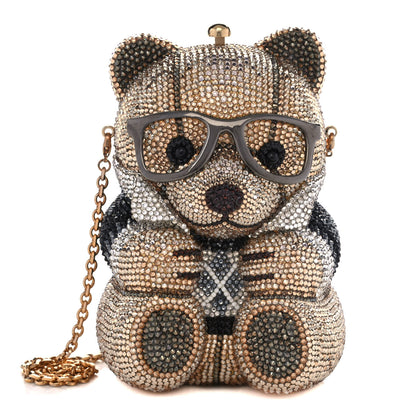 Judith Leiber Crystal Spencer Teddy Bear Minaudiere Clutch Gold Brown 1 of 13