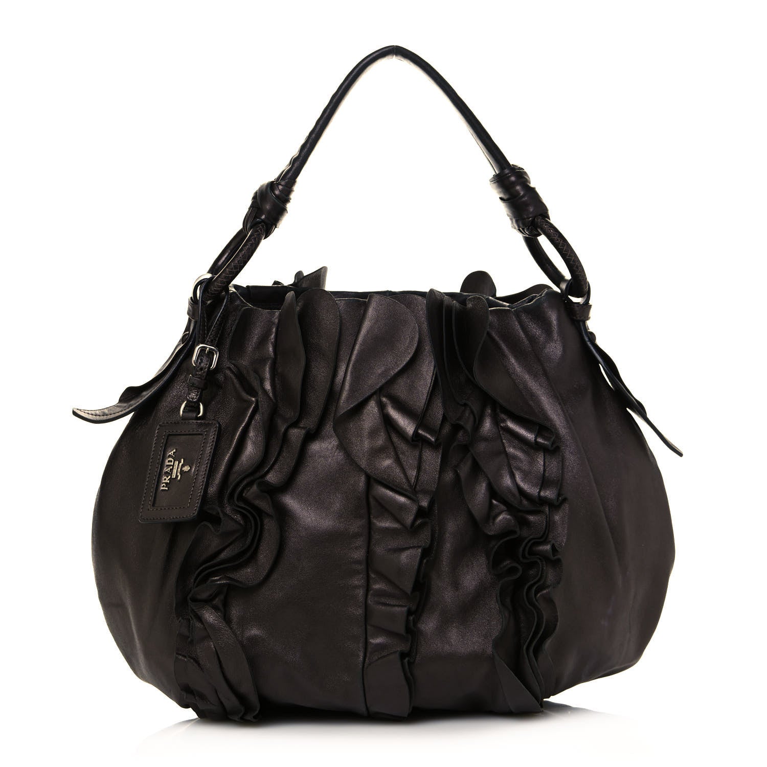 Prada Metallic Nappa Ruffle Hobo Grafite Mordore 1 of 15
