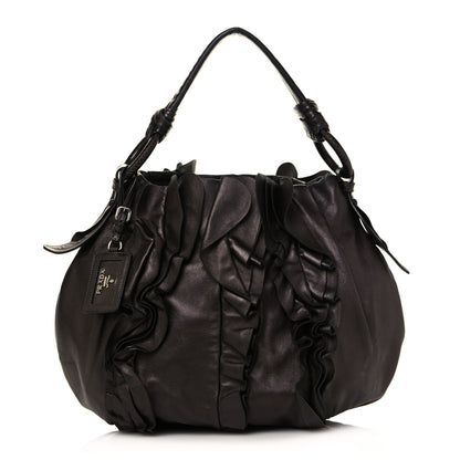 Prada Metallic Nappa Ruffle Hobo Grafite Mordore 1 of 15