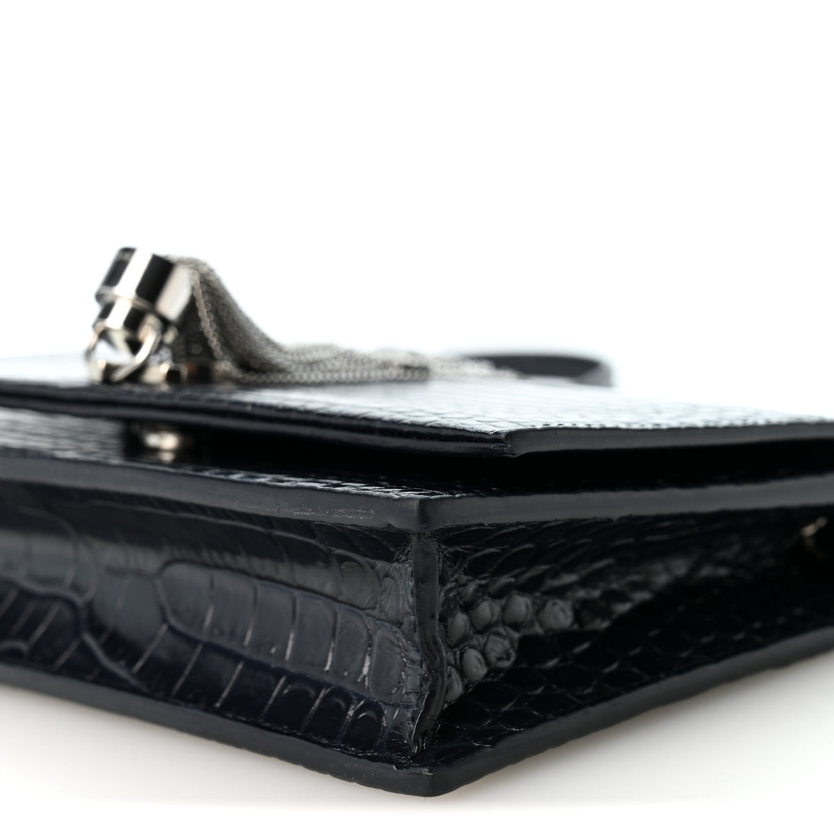 Calfskin Crocodile Embossed Kate Monogram Tassel Chain Wallet Deep Marine