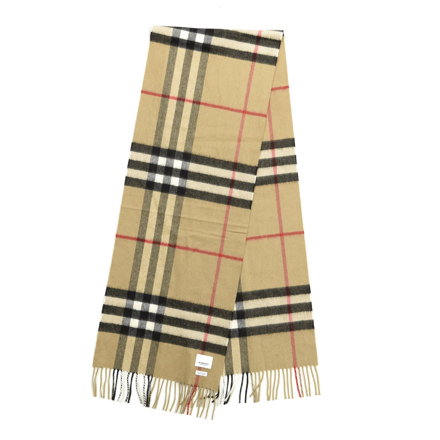 Burberry Cashmere Giant Check Fringe Scarf Camel 1 of 3