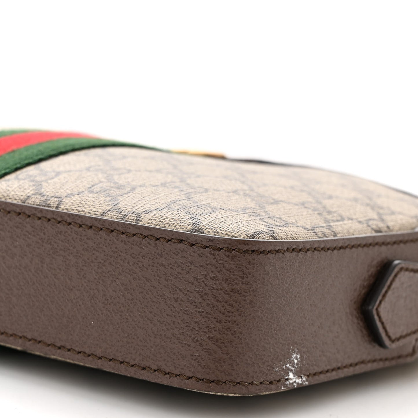 GG Supreme Monogram Textured Dollar Calfskin Web Ophidia Wristlet Shoulder Bag Beige Ebony New Acero