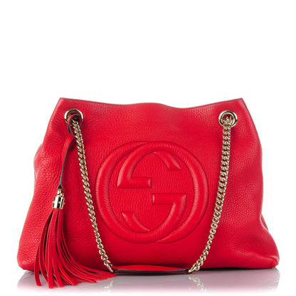 Gucci Pebbled Calfskin Medium Soho Chain Shoulder Bag Tabasco Red 1 of 7