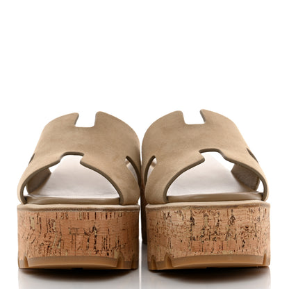 Hermes Suede Goatskin Cork Eze 30 Sandals 36 Beige Argile 2 of 9
