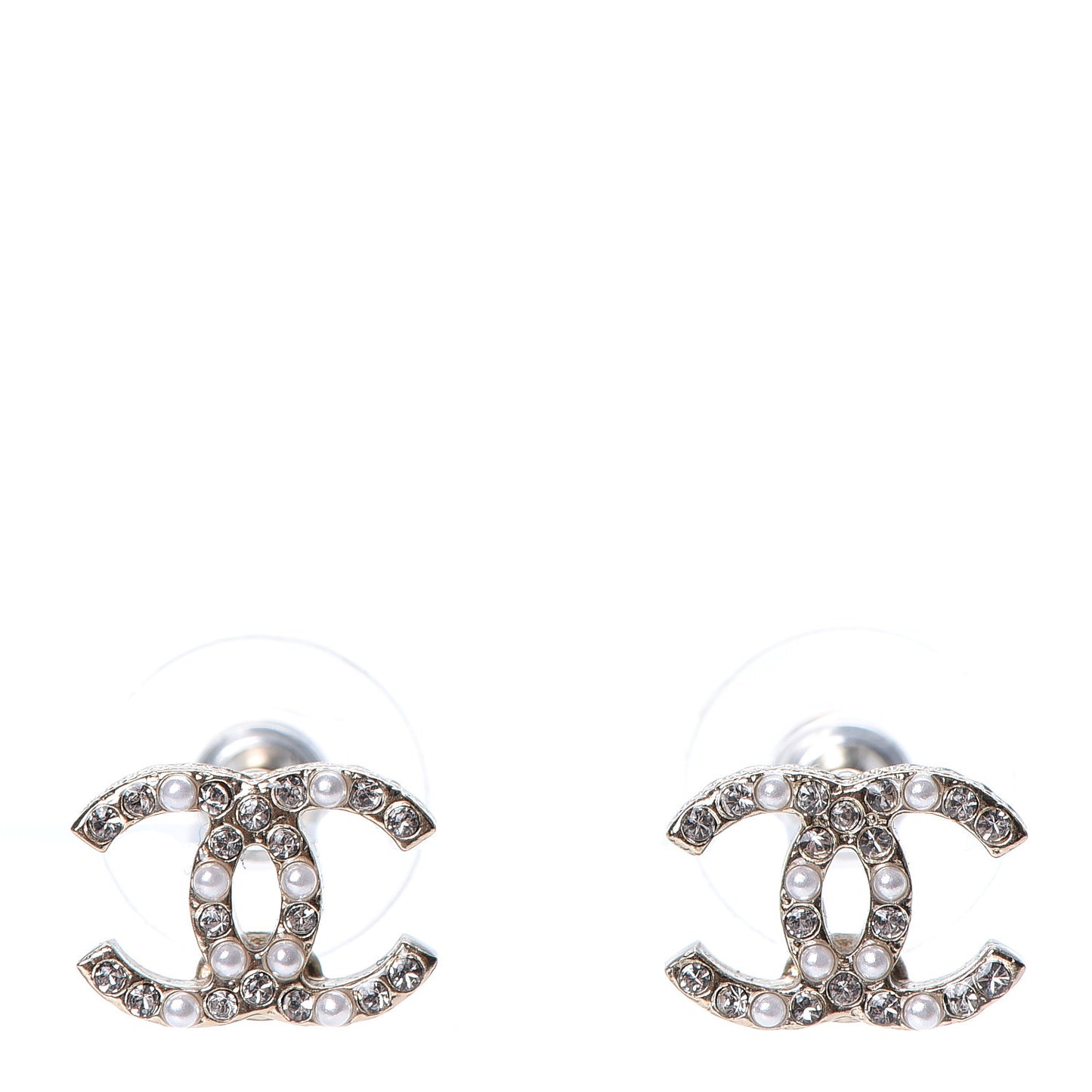 Crystal Pearl CC Earrings Gold