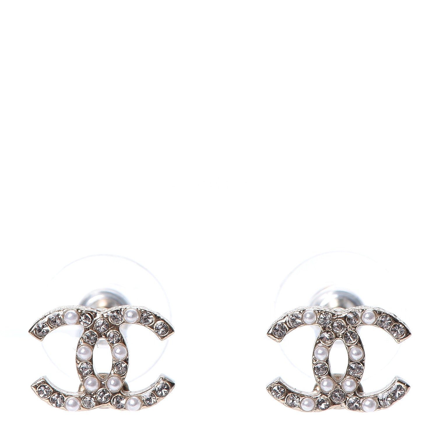 Chanel Crystal Pearl CC Earrings Gold 1 of 5