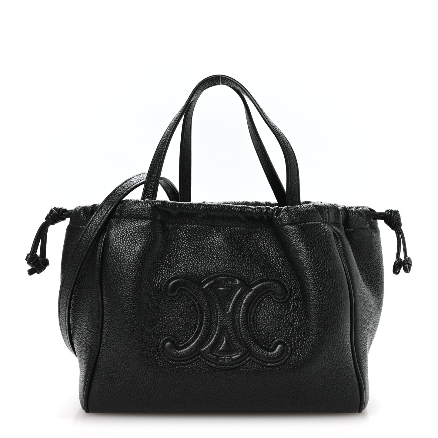 Calfskin Cuir Small Triomphe Cabas Drawstring Black
