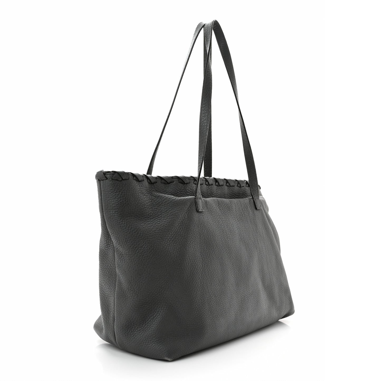 Pebbled Calfskin Medium Bamboo Tassel Tote Grey