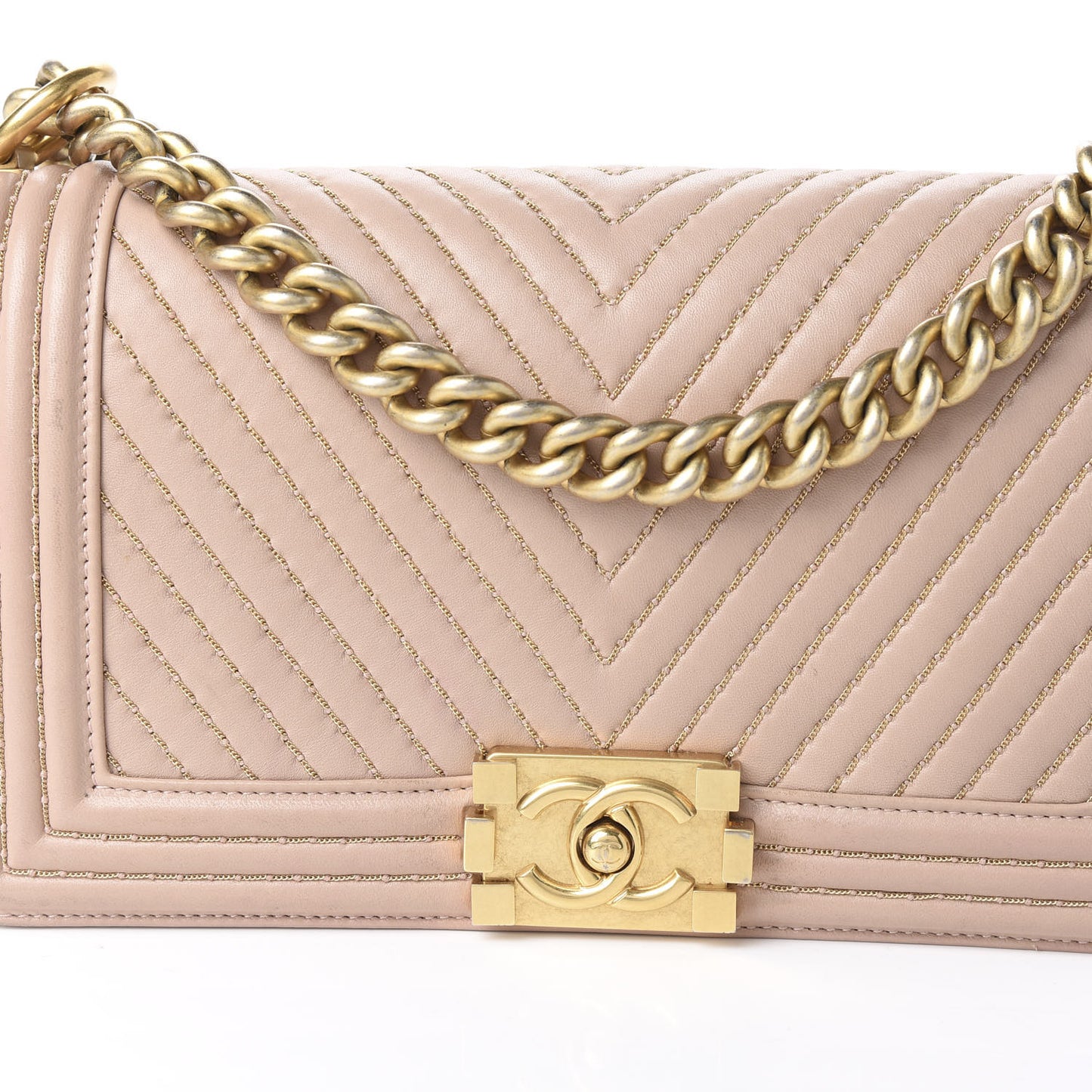 Calfskin Chevron Chain Medium Boy Flap Nude