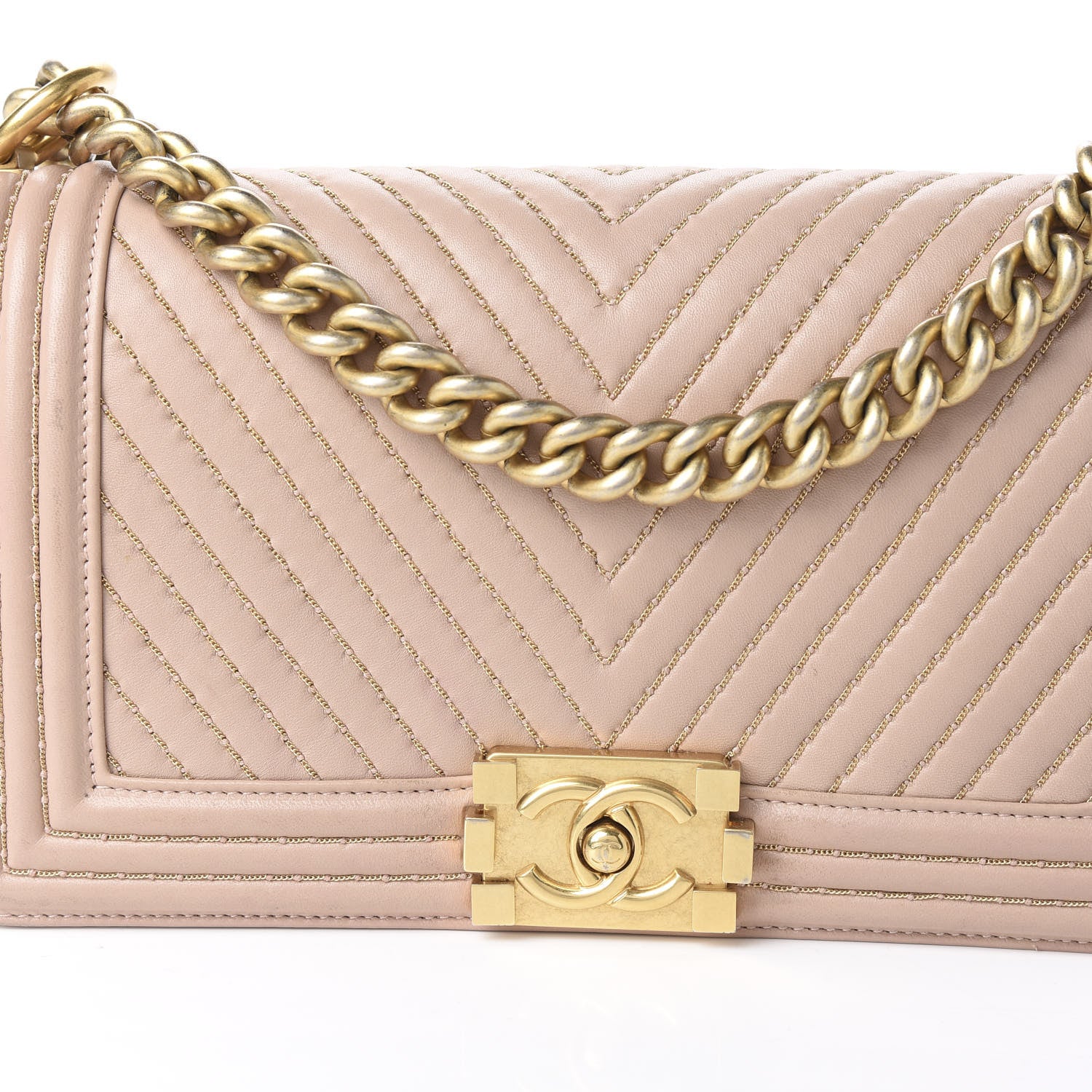 Chanel Calfskin Chevron Chain Medium Boy Flap Nude 10 of 13