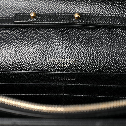 Saint Laurent Grain De Poudre Matelasse Chevron Monogram Chain Wallet Black 6 of 9