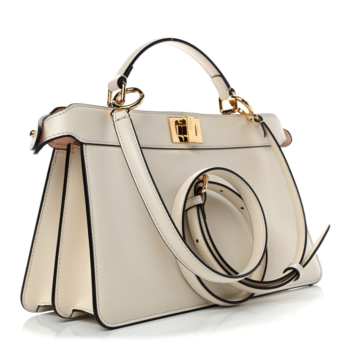 Vitello King Luxor Shiny Nappa Medium Peekaboo I SEE U East West Satchel White Light Rose