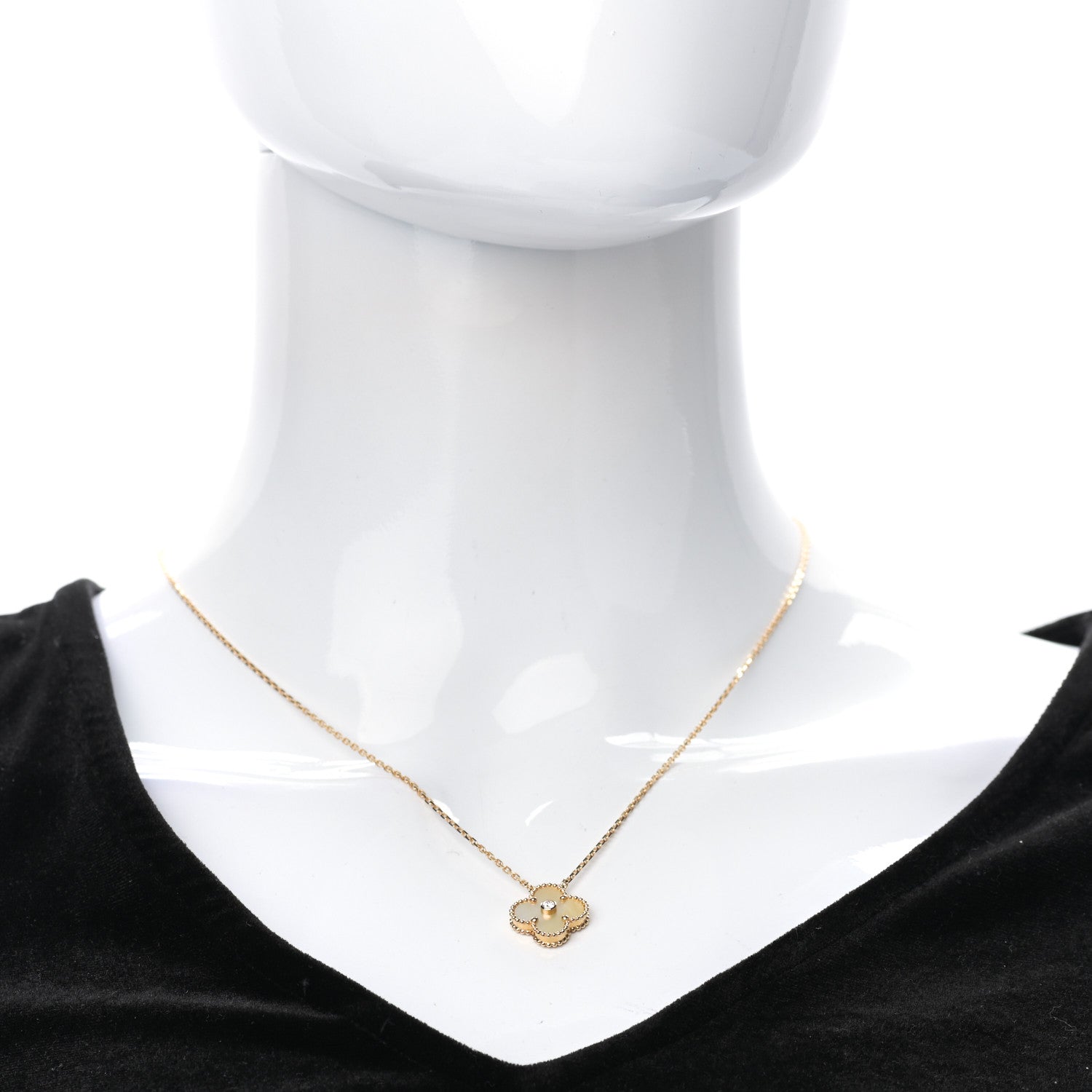 Van Cleef & Arpels 18K Yellow Gold Diamond Yellow Mother of Pearl Vintage Alhambra Pendant Necklace 2 of 7