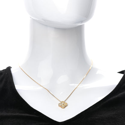 Van Cleef & Arpels 18K Yellow Gold Diamond Yellow Mother of Pearl Vintage Alhambra Pendant Necklace 2 of 7
