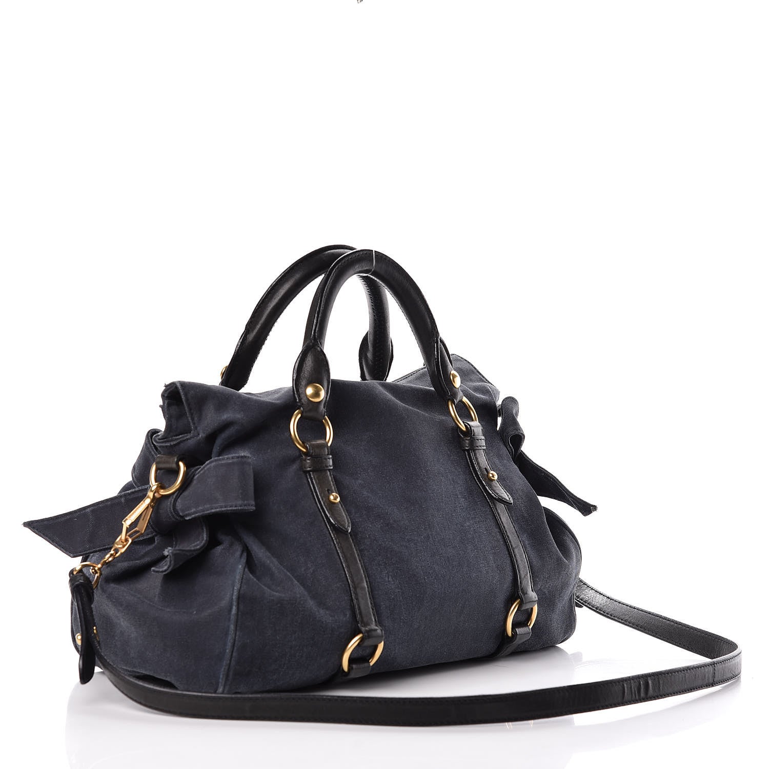 Miu Miu Washed Canvas Canapa Shopping Pattina Tote Bleuette 3 of 22