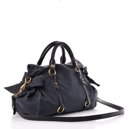 Miu Miu Washed Canvas Canapa Shopping Pattina Tote Bleuette 3 of 22