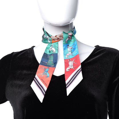 Hermes Silk Couvertures Nouvelles Twilly Blanc Vert Orange 2 of 5