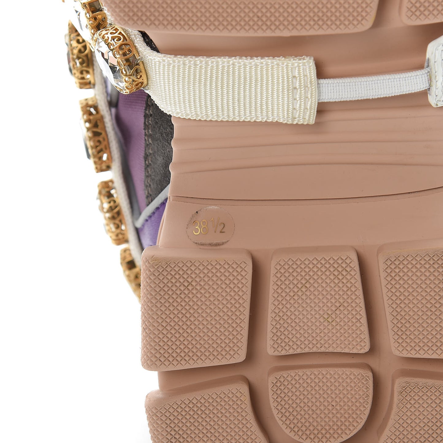 X SEGA Nylon Calfskin Suede Removable Crystals Womens Flashtrek Sneakers 38.5 New Lavender Loess Shine Purple