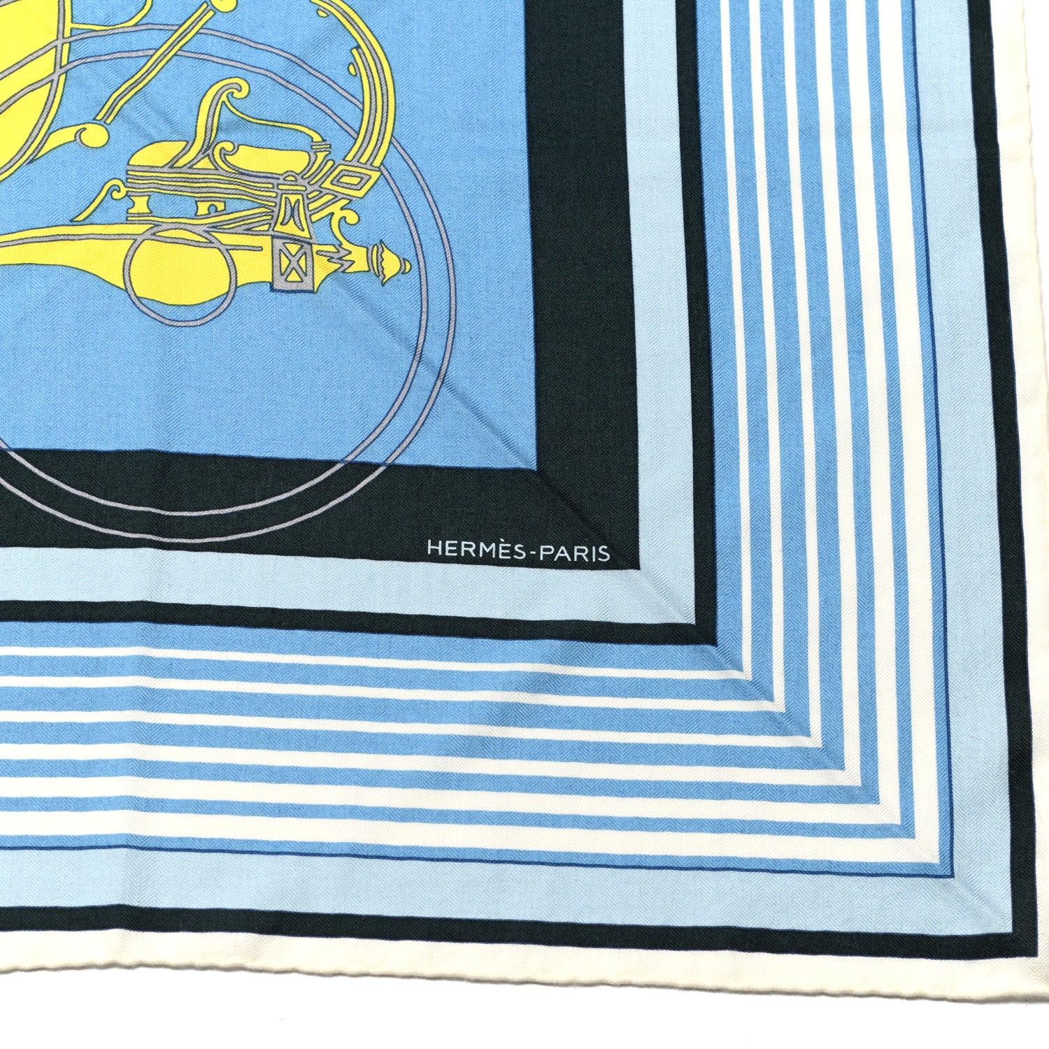 Hermes Cashmere Silk Ex-Libris Triangle Scarf Bleu Ciel Jaune Rose 2 of 4