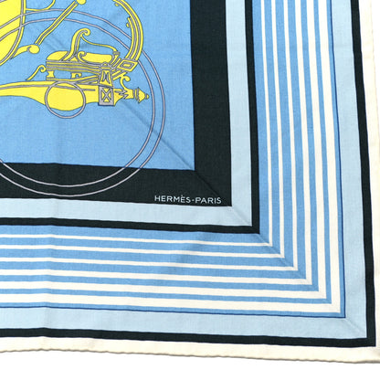 Hermes Cashmere Silk Ex-Libris Triangle Scarf Bleu Ciel Jaune Rose 2 of 4