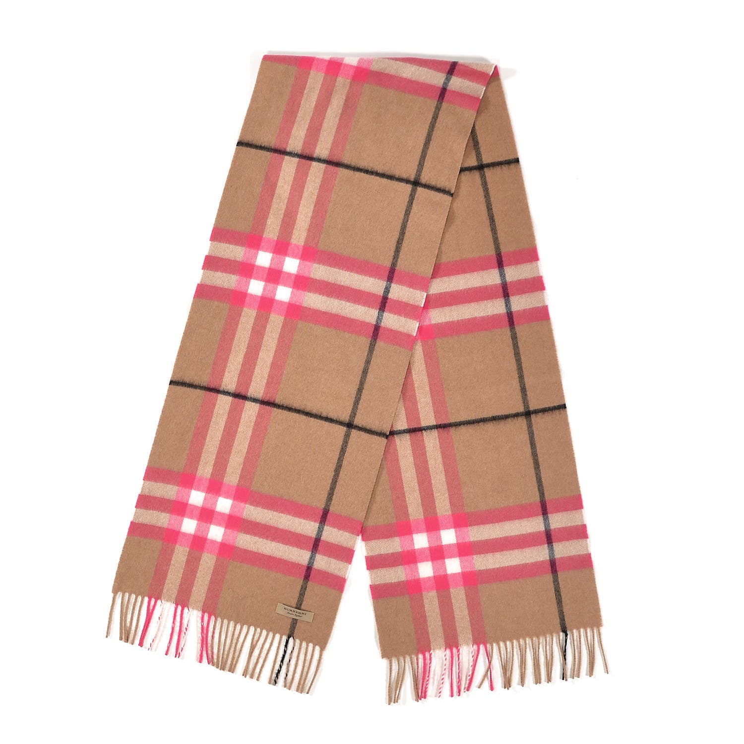 Burberry Cashmere Giant Check Fringe Scarf Camel Pink 3 of 4