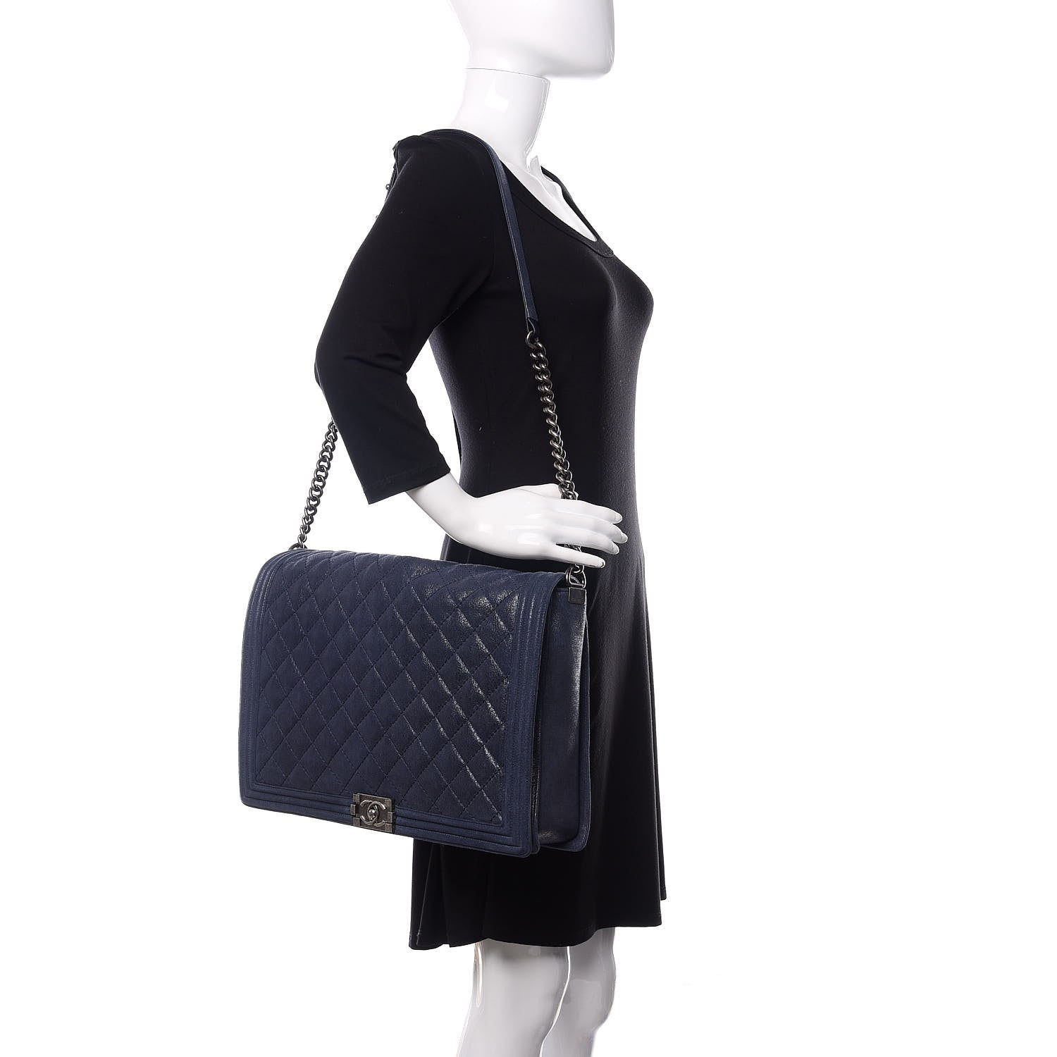 Chanel Goatskin Quilted Large Gentle Boy Flap Navy 2 of 12