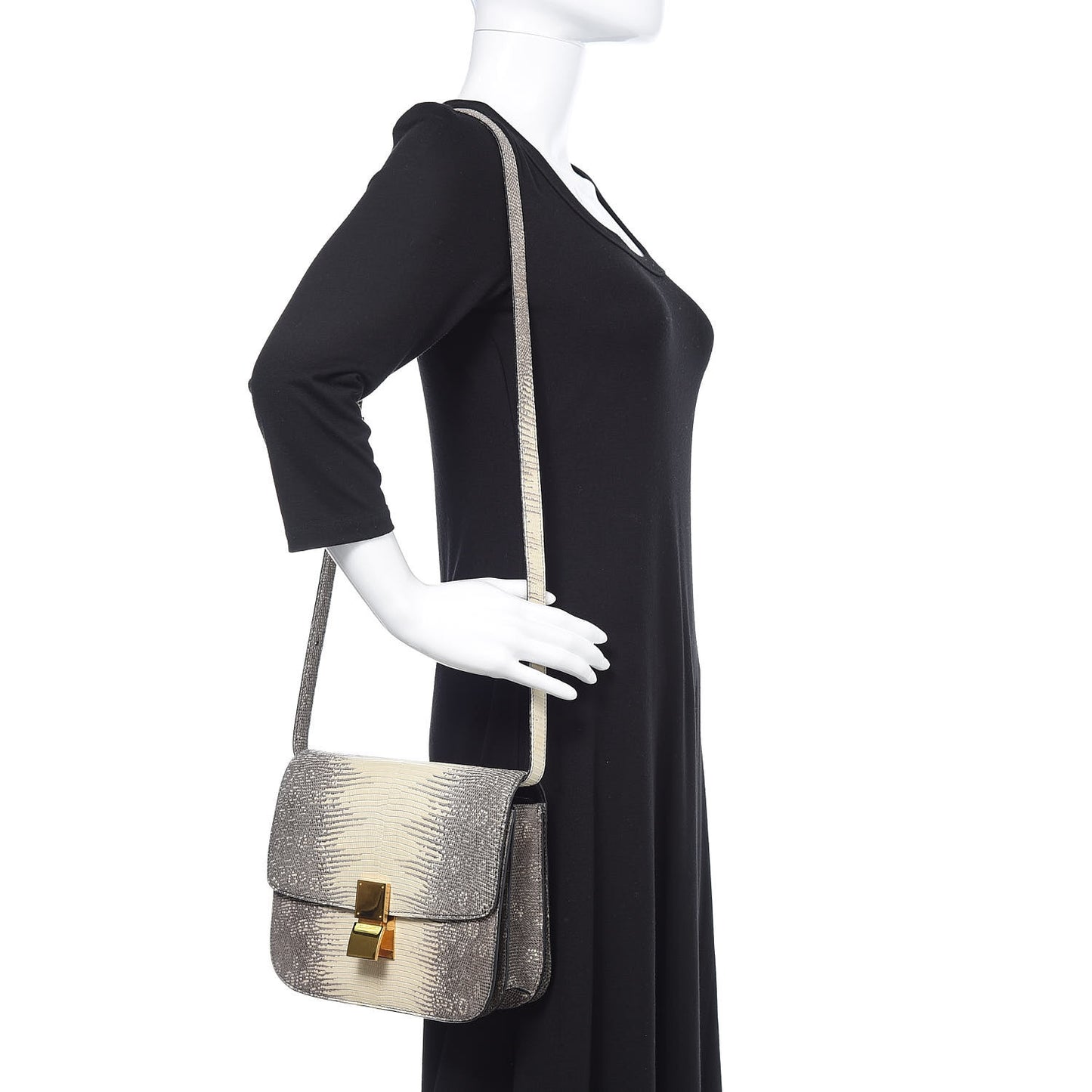 Lizard Medium Classic Box Flap Bag Natural