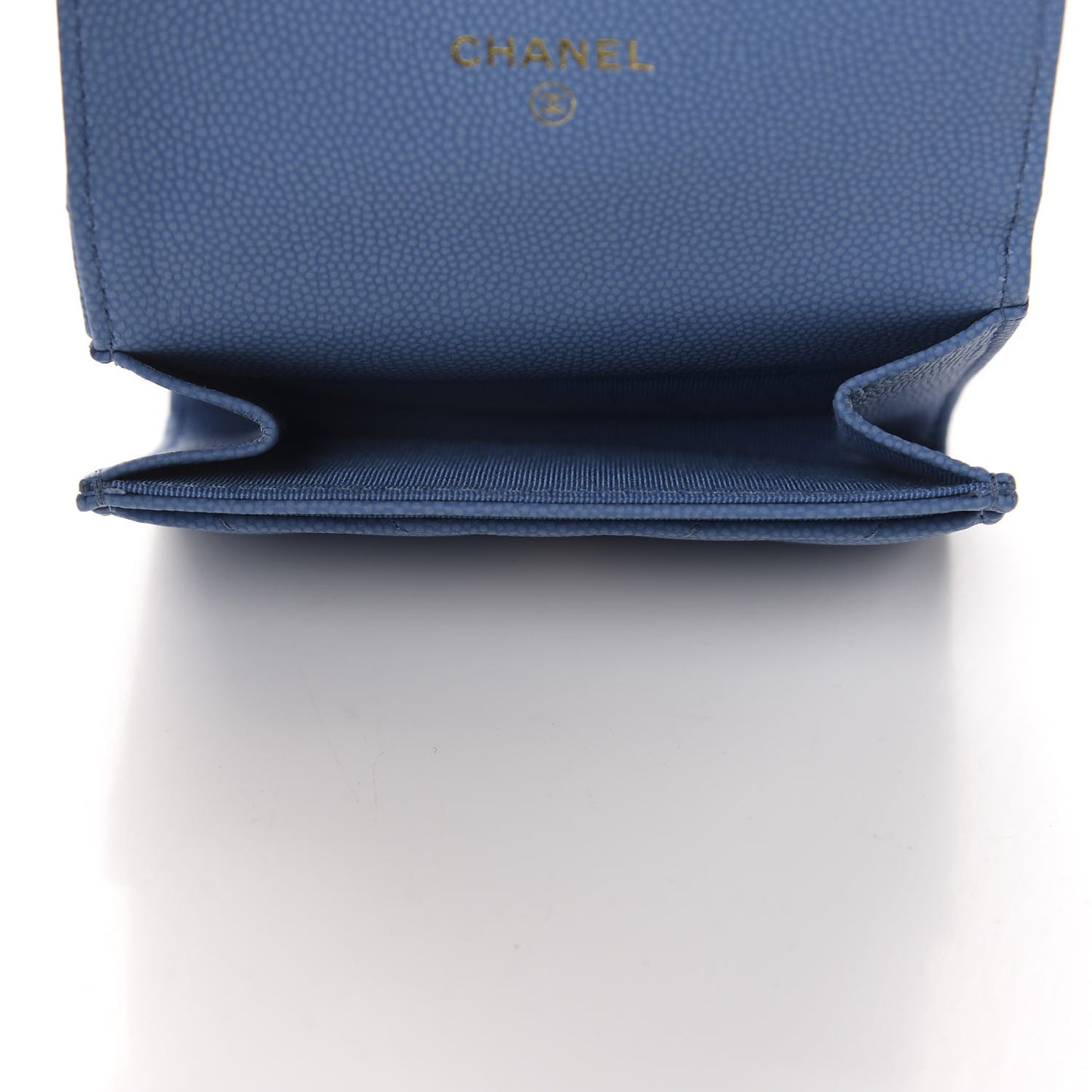 Caviar Flat Chevron Quilted Flap Card Holder Blue
