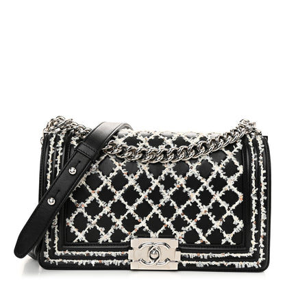 Chanel Lambskin Sequin Embroidered Medium Boy Flap Black White 1 of 11
