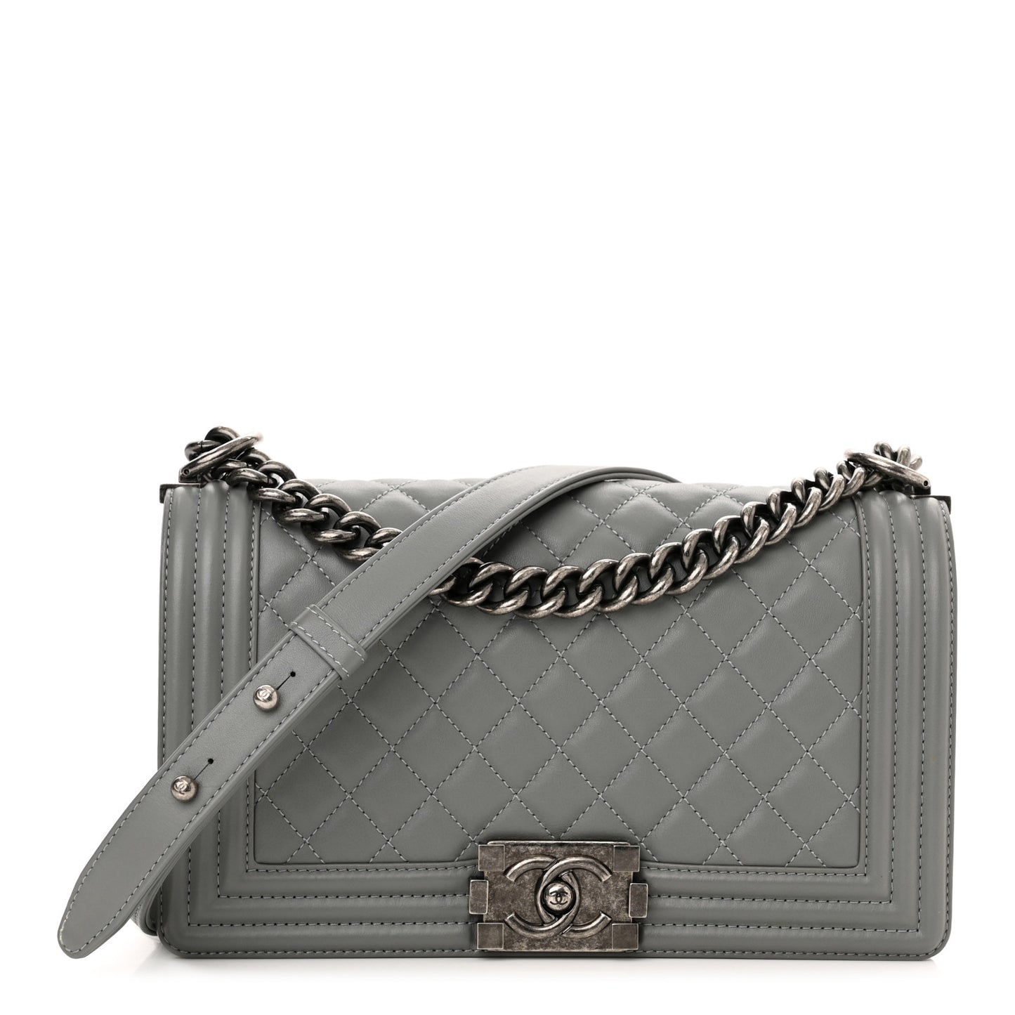 Lambskin Quilted Medium Boy Flap Grey