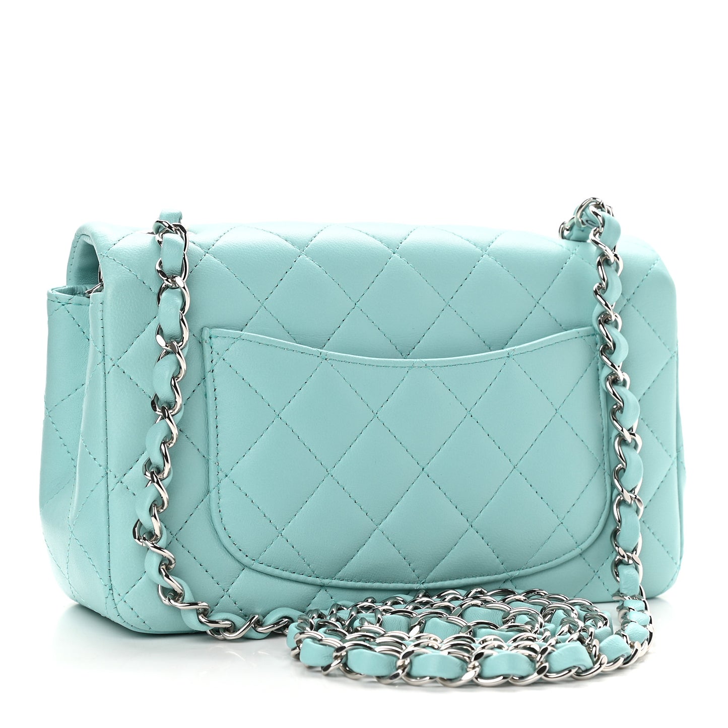 Lambskin Quilted Mini Rectangular Flap Light Blue