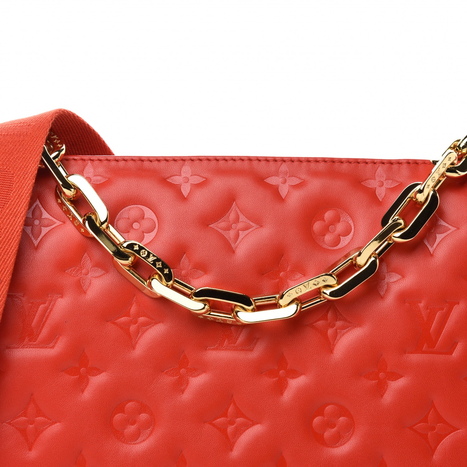 Louis Vuitton Lambskin Embossed Monogram Coussin PM Red 8 of 12