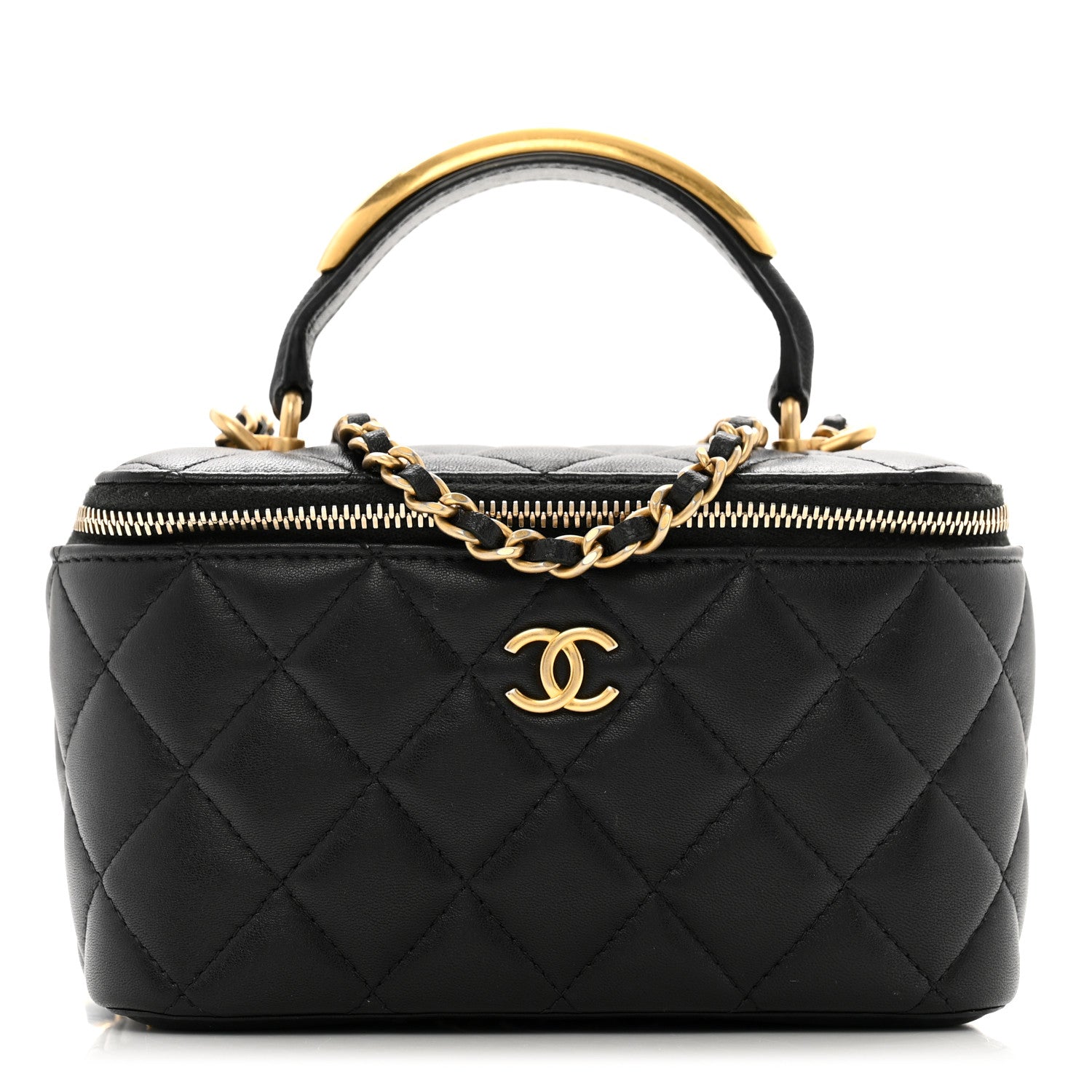 Chanel Lambskin Quilted Metal Small Top Handle Vanity Case With Chain Black 1 of 16