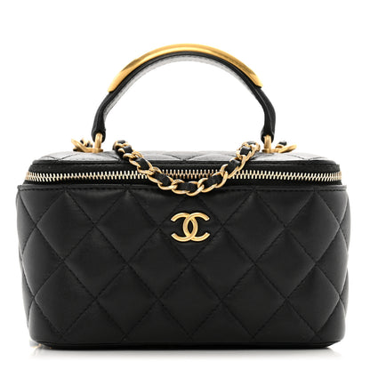 Chanel Lambskin Quilted Metal Small Top Handle Vanity Case With Chain Black 1 of 16