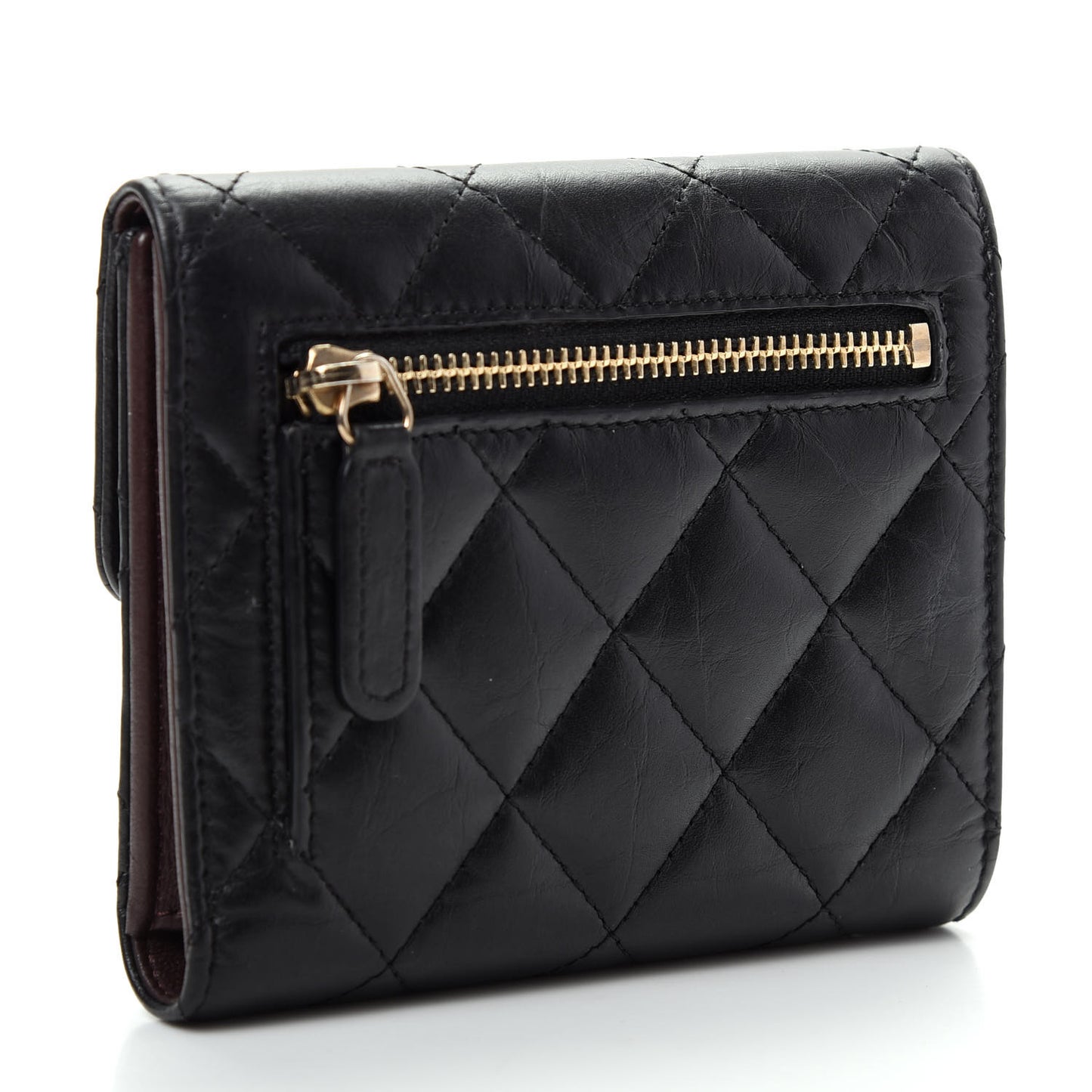 Aged Calfskin Quilted Reissue Compact Wallet Black