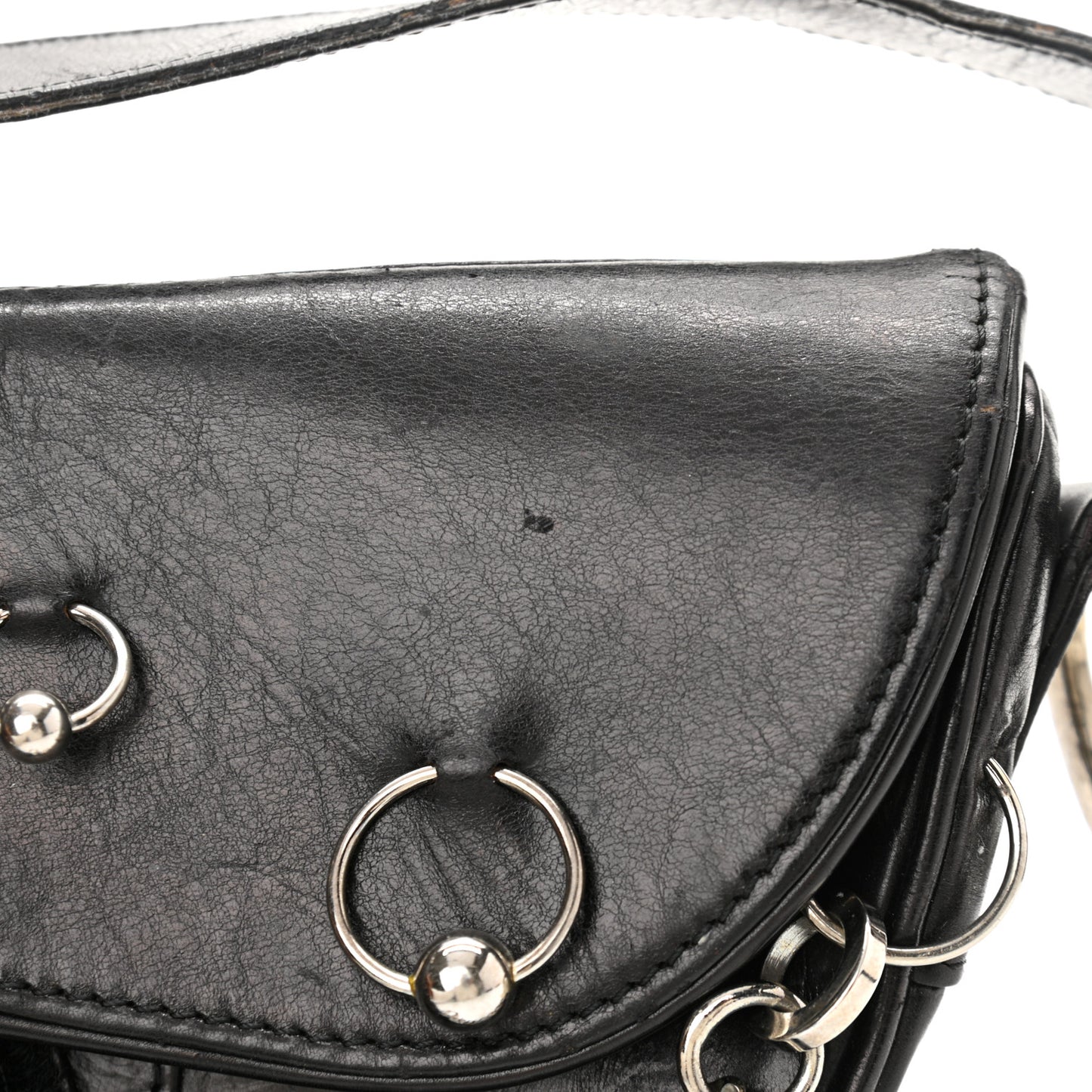 Calfskin Hardcore Pierced Saddle Bag Black
