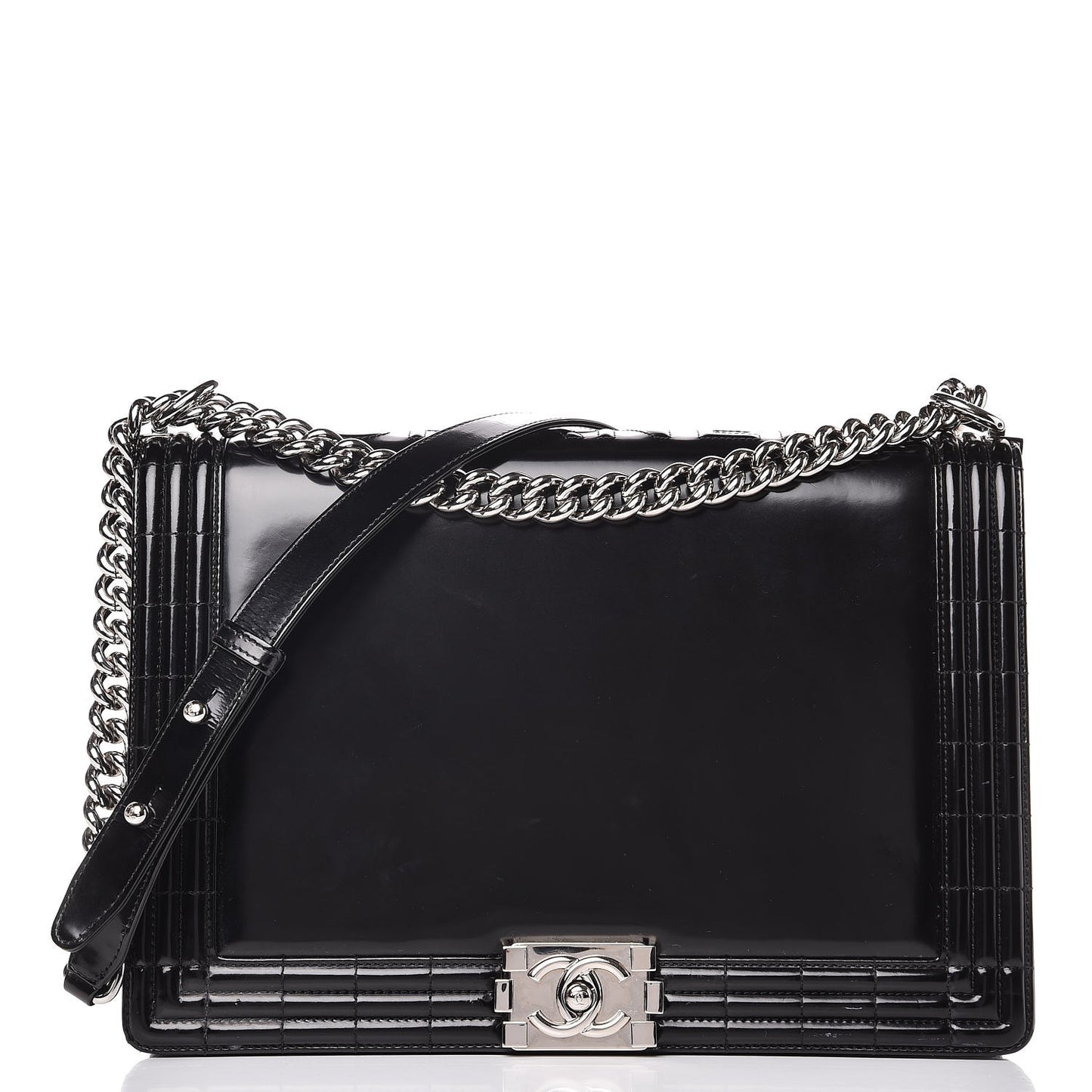 Glazed Calfskin Large Boy Flap Black