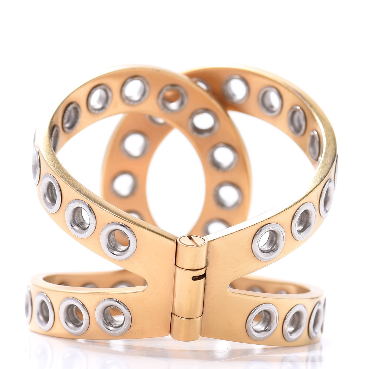Chanel Metal Rivet Logo Cuff Gold 3 of 4