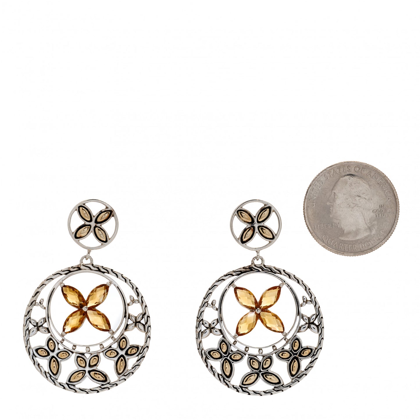 Sterling Silver 18K Yellow Gold Citrine Batu Kawung Drop Earrings