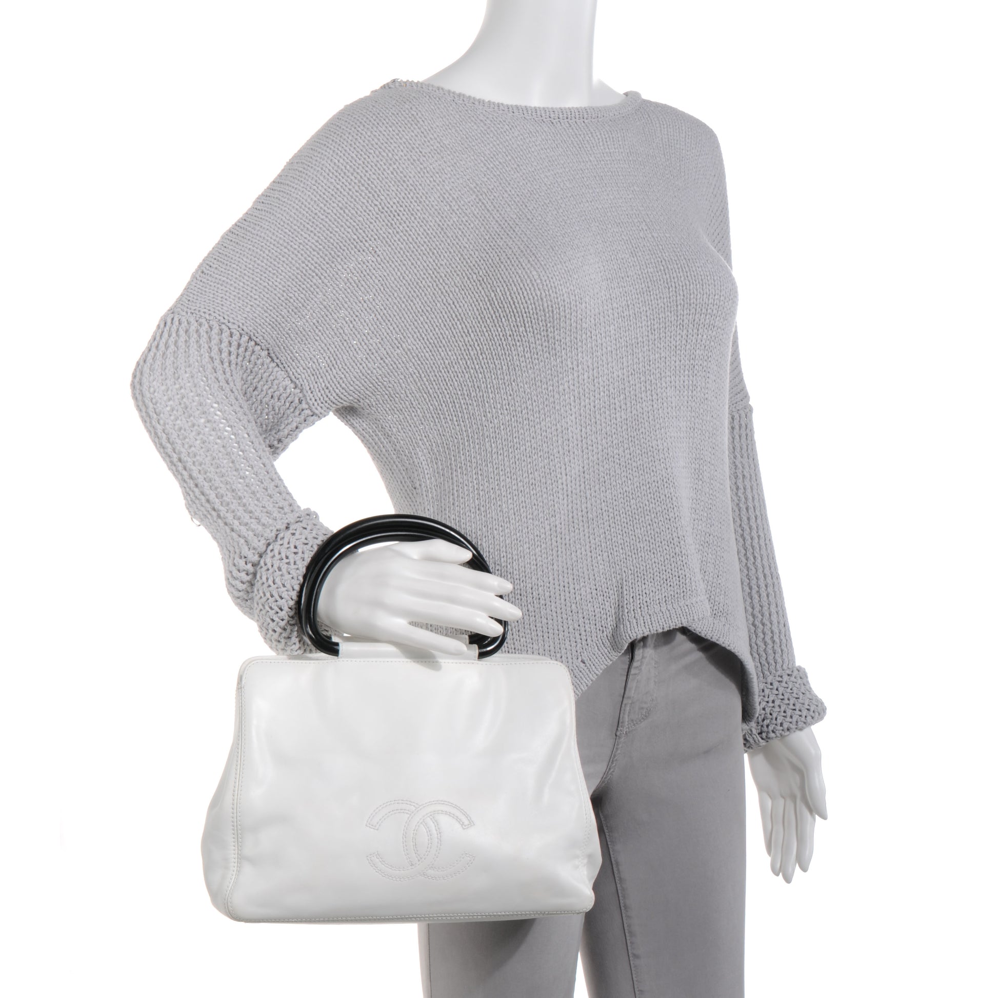 Chanel Lambskin CC Handle Tote White 2 of 9