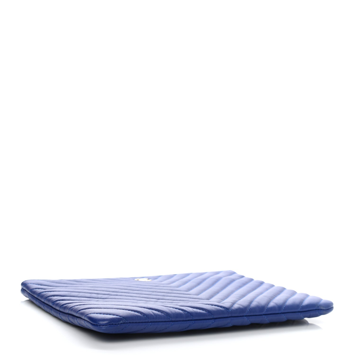 Chanel Lambskin Chevron Quilted Medium Cosmetic Case Blue 4 of 7