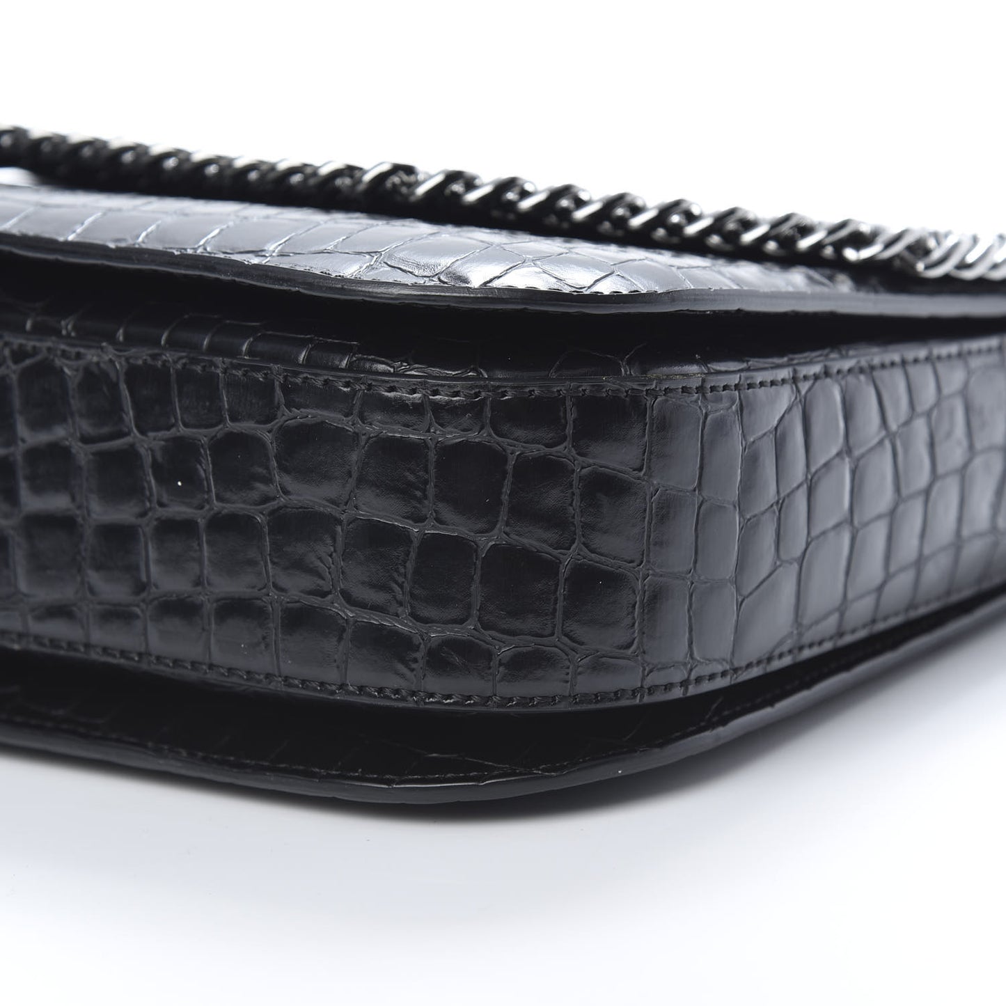 Embossed Crocodile Effect Medium Falabella Box Shoulder Bag Black