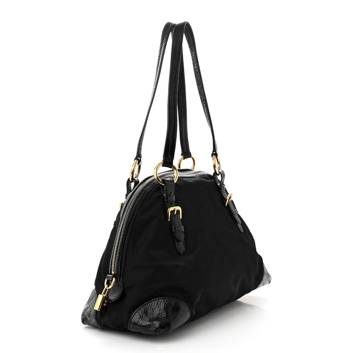 Tessuto Nylon Vernice Dome Satchel Black