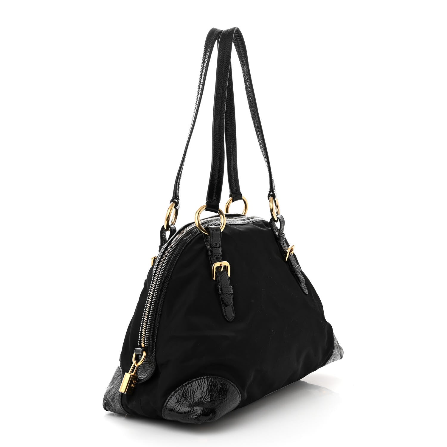 Prada Tessuto Nylon Vernice Dome Satchel Black 3 of 10
