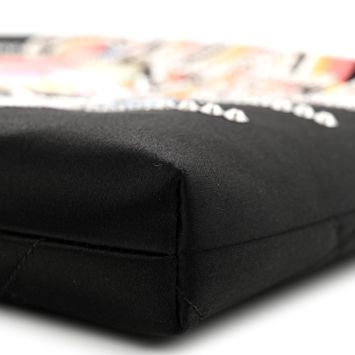 Chanel Satin Sequin Pearl Crystal Roller Skate Quilted Clutch With Chain Black Multicolor 10 of 11