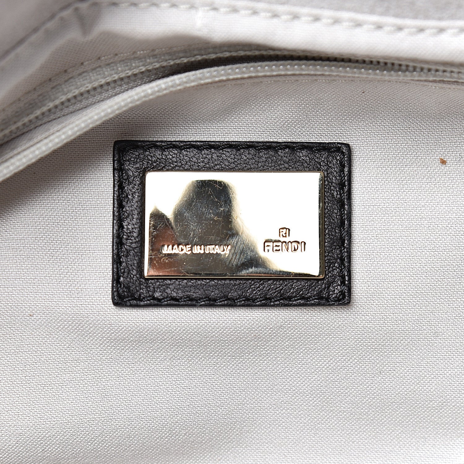 Fendi Linen Embroidered Mia Shoulder Flap Beige Black 6 of 15