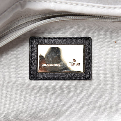 Fendi Linen Embroidered Mia Shoulder Flap Beige Black 6 of 15